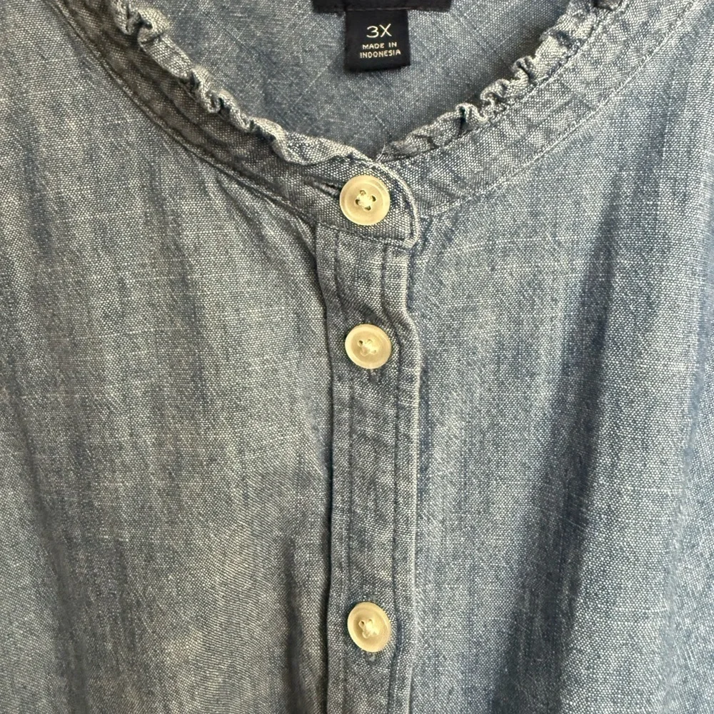J. Crew Chambray Button Front Top With Ruffled Collar